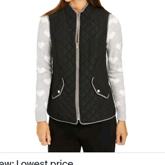 Charter Club Jackets & Blazers - Charter Club Quilted Vest S Black Gray Accents 942
